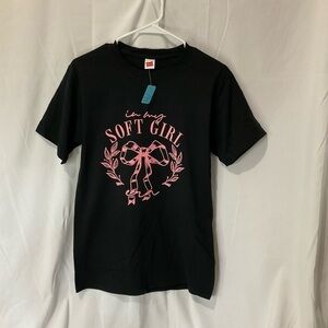 In My Soft Girl Era, Black Womens T-Shirt Pink Writing Size Small